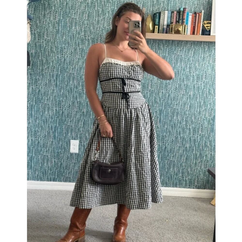 FOR LOVE & LEMONS Georgia Gingham Midi Dress Size Medium - Picture 3 of 8